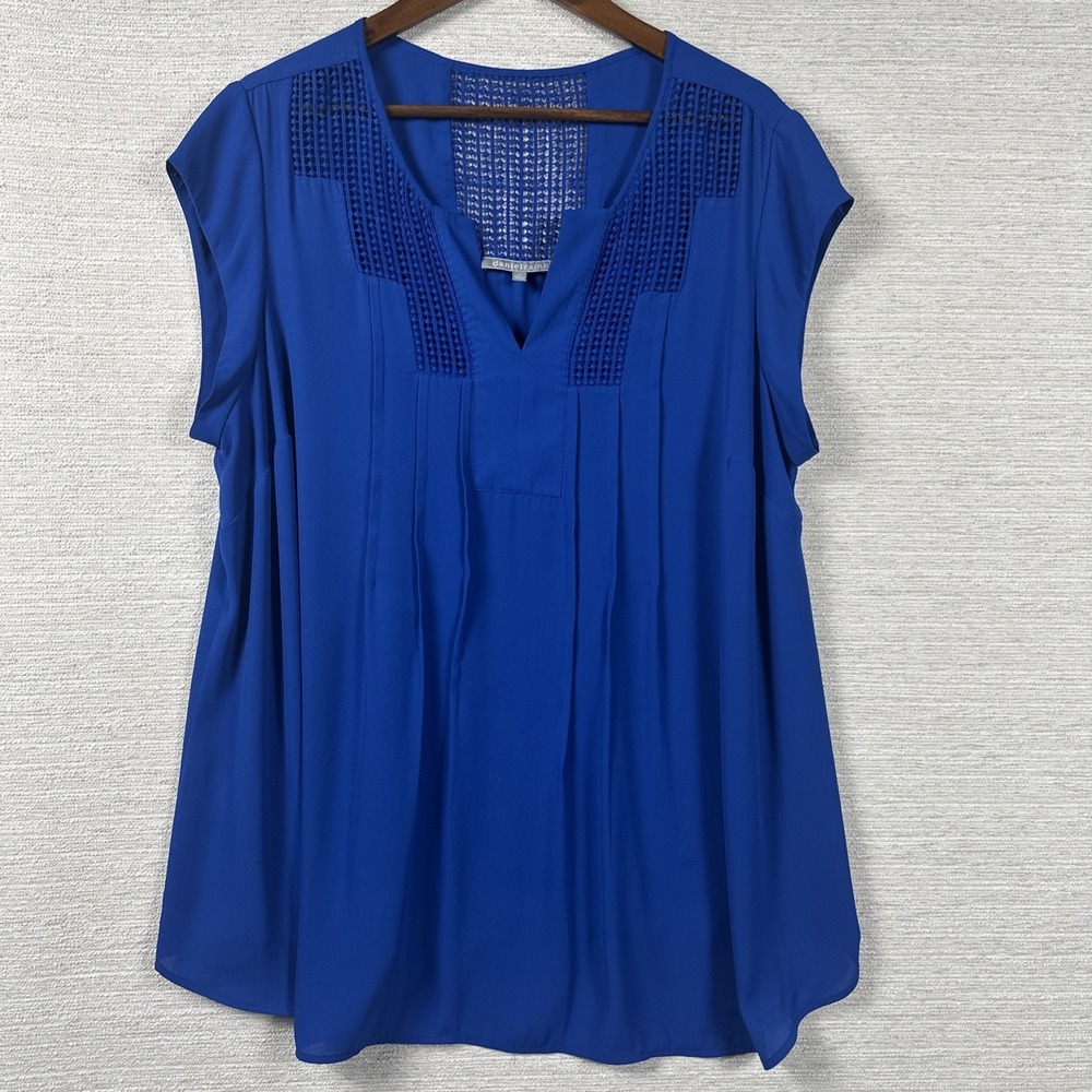 Daniel Rainn Womens 2X Blouse Business Casual Career Royal Blue Crochet Top